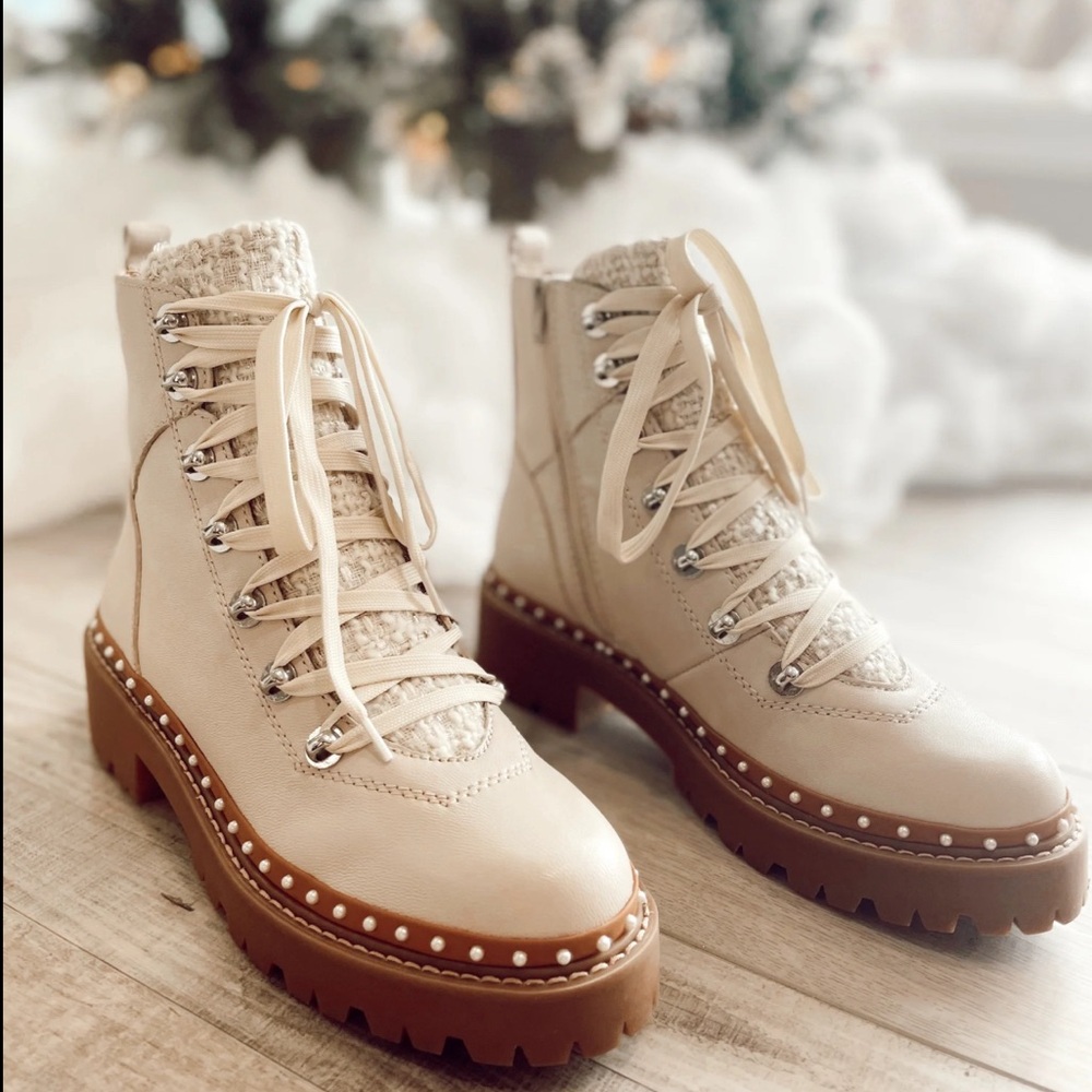 STEVE MADDEN Rainier Cream Leather Combat Boot